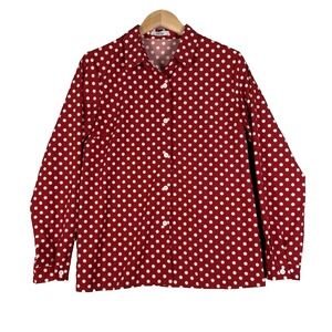 MEANEOR Polka‎ Dot Blouse Women's Size M Red White Long Sleeve Button Up Top